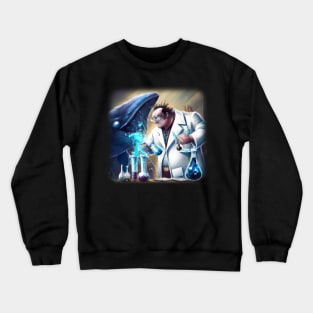 Mad scientist experimenting on a whale Crewneck Sweatshirt